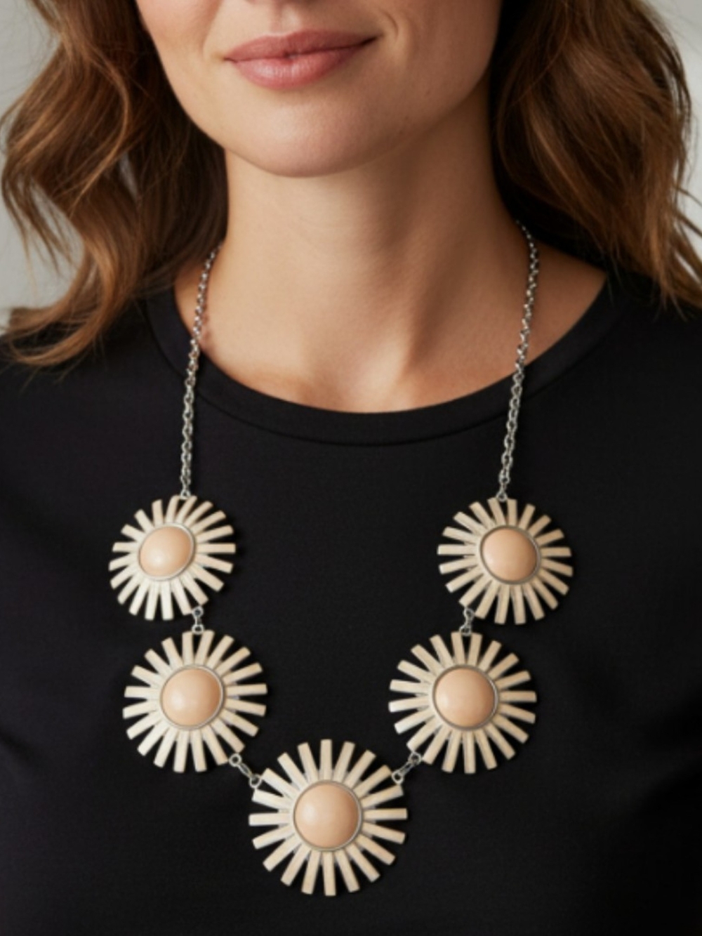 Statement Enamel Beige Sunburst Necklace